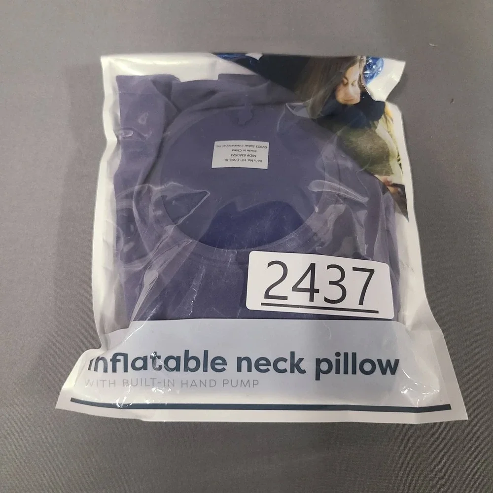 Blue Inflatable Neck Pillow Easy Travel Accessory New With Built In‎ Hand Pump